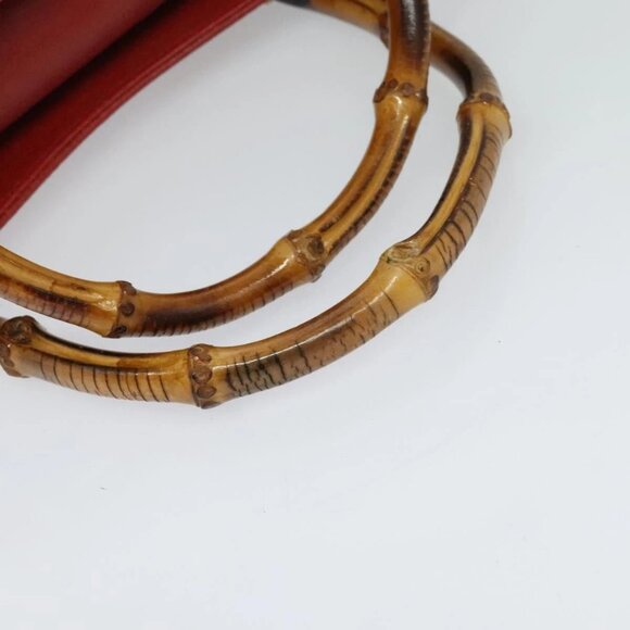GUCCI Bamboo Hand Bag Leather Red Gold - Picture 7 of 15